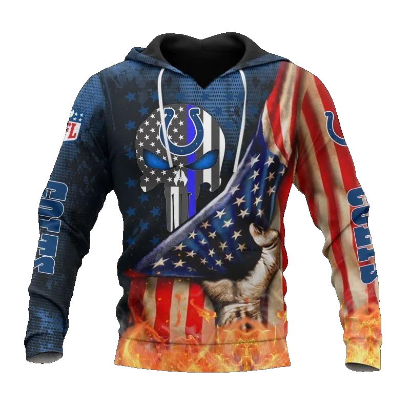 Indianapolis Skull Colts American Flag NFL 3D All Over Print Hoodie -Moonbestprint