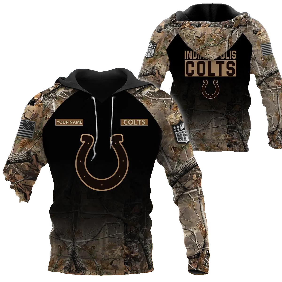 Indianapolis Colts Personalized Hunting Camo NFL 3D All Over Print Hoodie -Moonbestprint