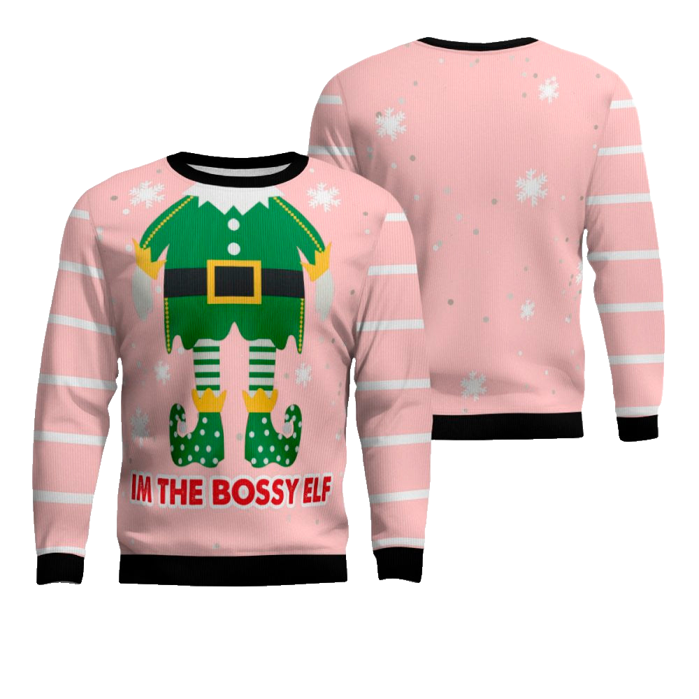 I'm The Bossy Elf Ugly Christmas Sweater Powder Pink – Moonbestprint