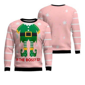 I'm The Bossy Elf Ugly Christmas Sweater Powder Pink – Moonbestprint