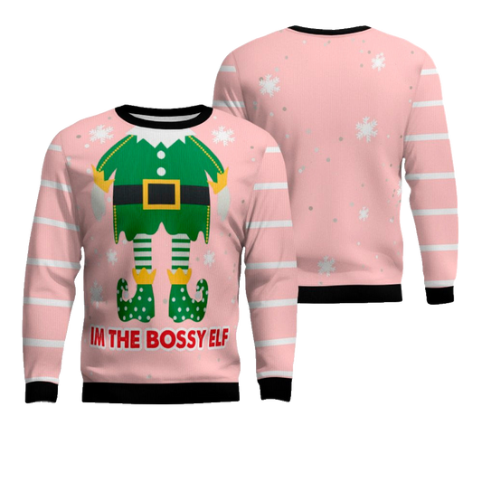 I'm The Bossy Elf Ugly Christmas Sweater Powder Pink – Moonbestprint