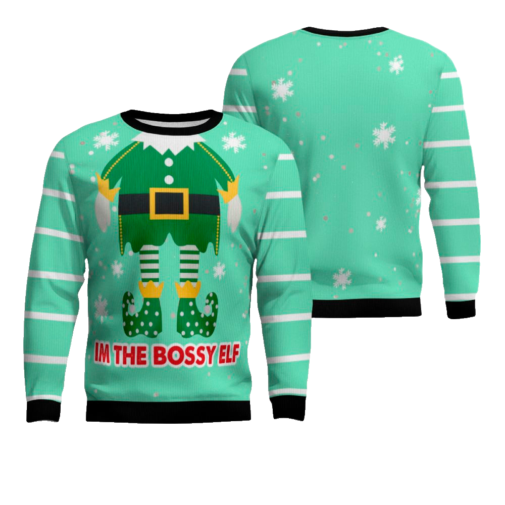 I'm The Bossy Elf Ugly Christmas Sweater Seafoam Green – Moonbestprint