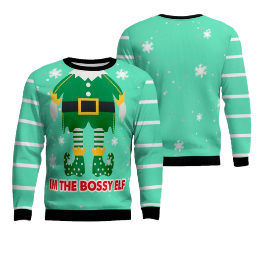 I'm The Bossy Elf Ugly Christmas Sweater Seafoam Green – Moonbestprint