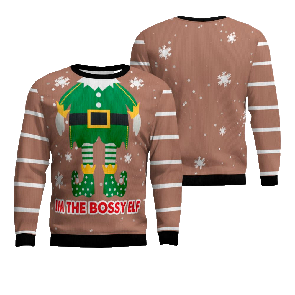 I'm The Bossy Elf Ugly Christmas Sweater Mocha Mousse – Moonbestprint