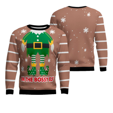 I'm The Bossy Elf Ugly Christmas Sweater Mocha Mousse – Moonbestprint