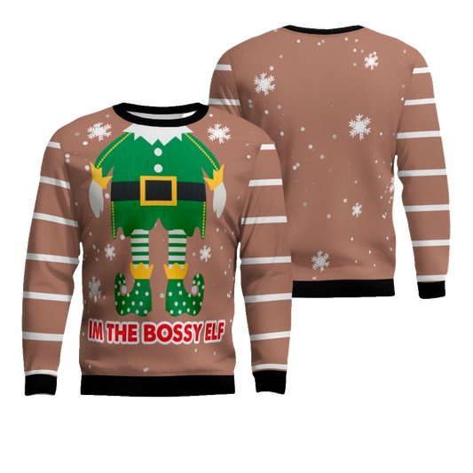 I'm The Bossy Elf Ugly Christmas Sweater Mocha Mousse – Moonbestprint
