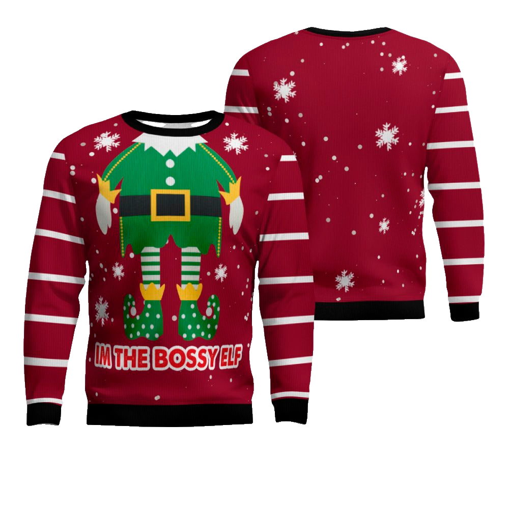 I'm The Bossy Elf Ugly Christmas Sweater Burgundy – Moonbestprint