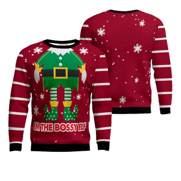 I'm The Bossy Elf Ugly Christmas Sweater Burgundy – Moonbestprint