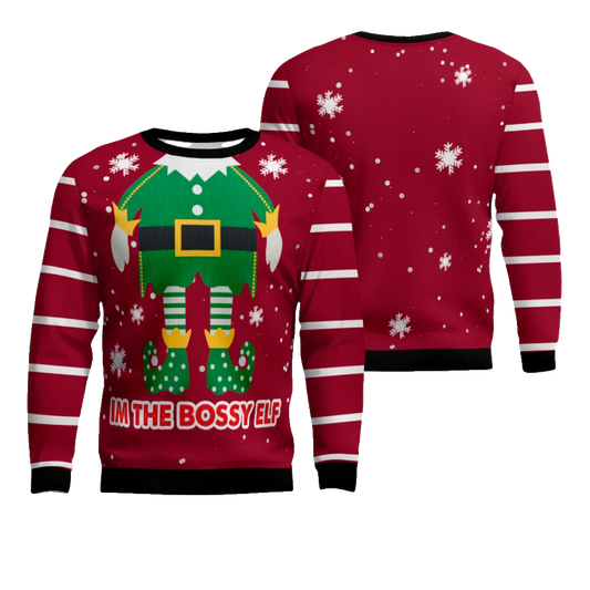 I'm The Bossy Elf Ugly Christmas Sweater Burgundy – Moonbestprint