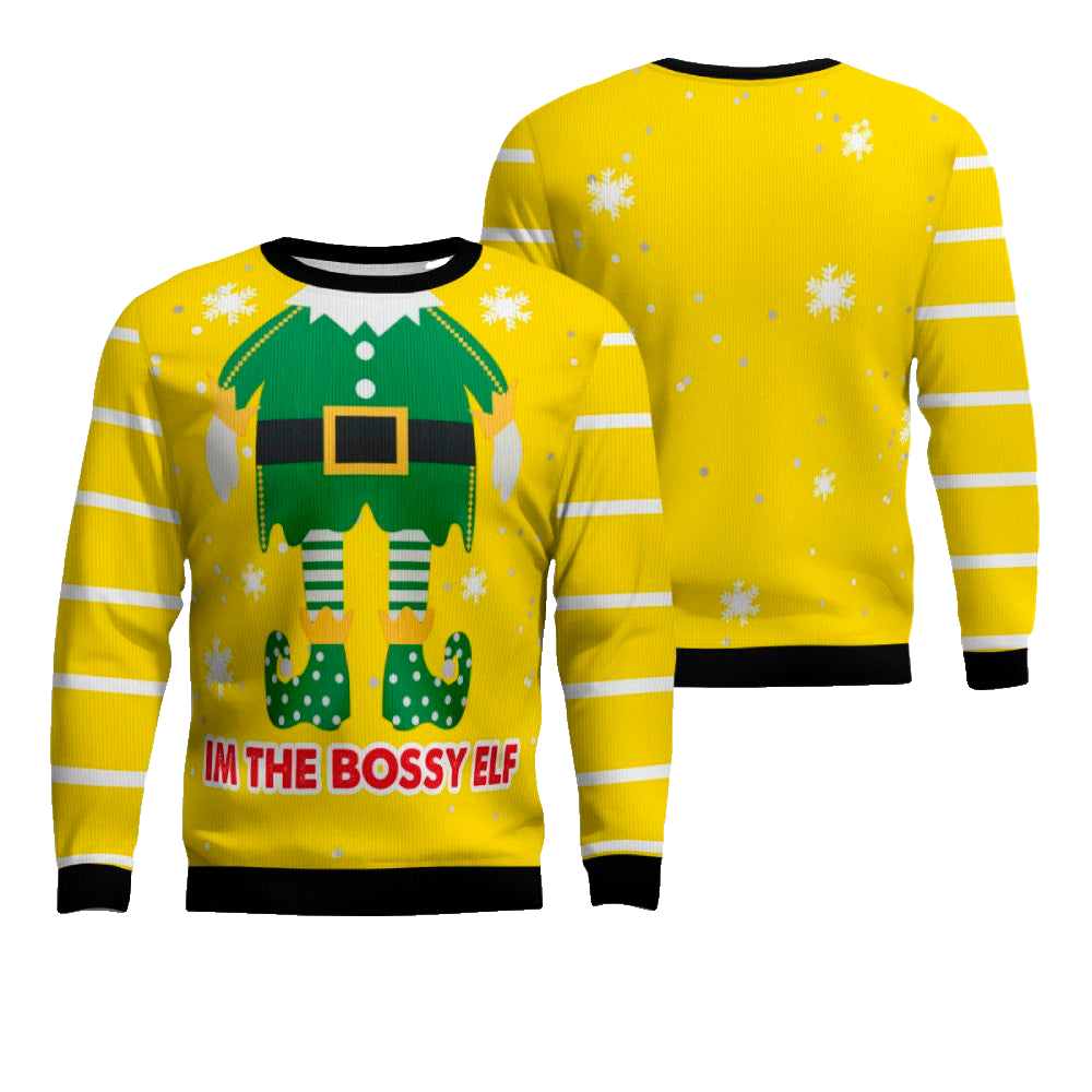I'm The Bossy Elf Ugly Christmas Sweater Golden Yellow – Moonbestprint