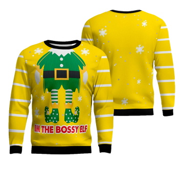 I'm The Bossy Elf Ugly Christmas Sweater Golden Yellow – Moonbestprint