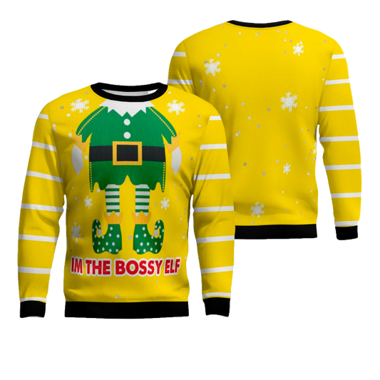 I'm The Bossy Elf Ugly Christmas Sweater Golden Yellow – Moonbestprint
