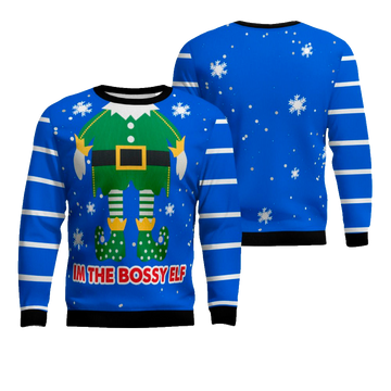 I'm The Bossy Elf Ugly Christmas Sweater Blue – Moonbestprint