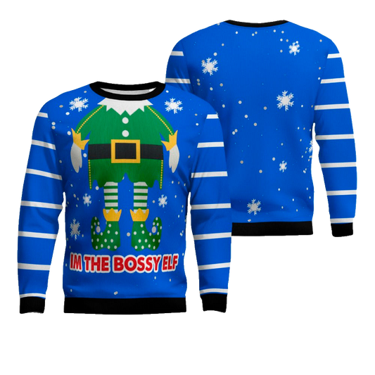 I'm The Bossy Elf Ugly Christmas Sweater Blue – Moonbestprint