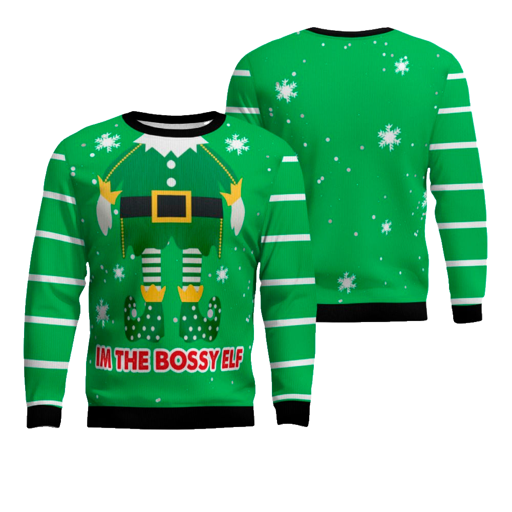 I'm The Bossy Elf Ugly Christmas Sweater Green – Moonbestprint