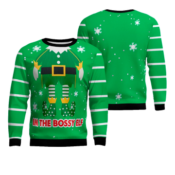 I'm The Bossy Elf Ugly Christmas Sweater Green – Moonbestprint