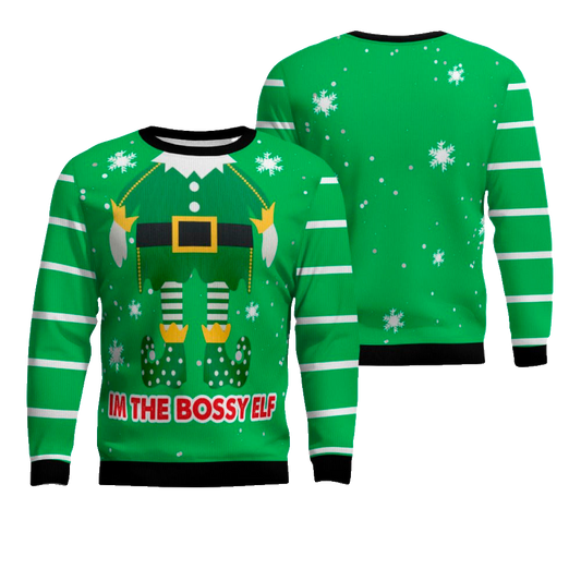 I'm The Bossy Elf Ugly Christmas Sweater Green – Moonbestprint