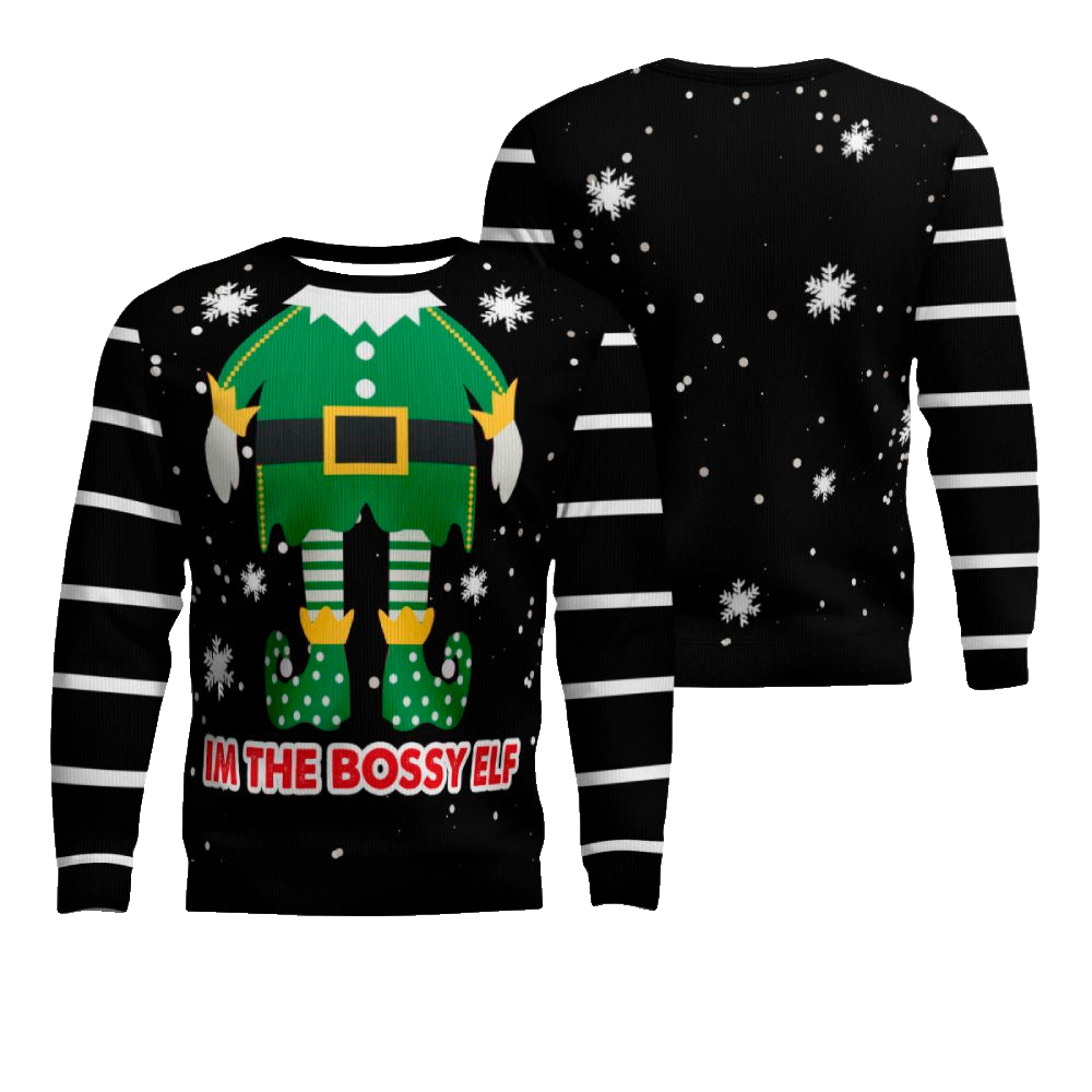 I'm The Bossy Elf Ugly Christmas Sweater Black – Moonbestprint