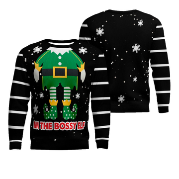 I'm The Bossy Elf Ugly Christmas Sweater Black – Moonbestprint
