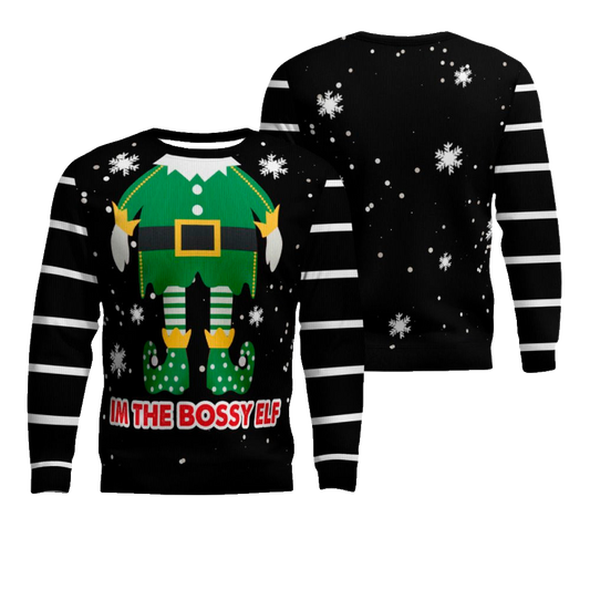 I'm The Bossy Elf Ugly Christmas Sweater Black – Moonbestprint