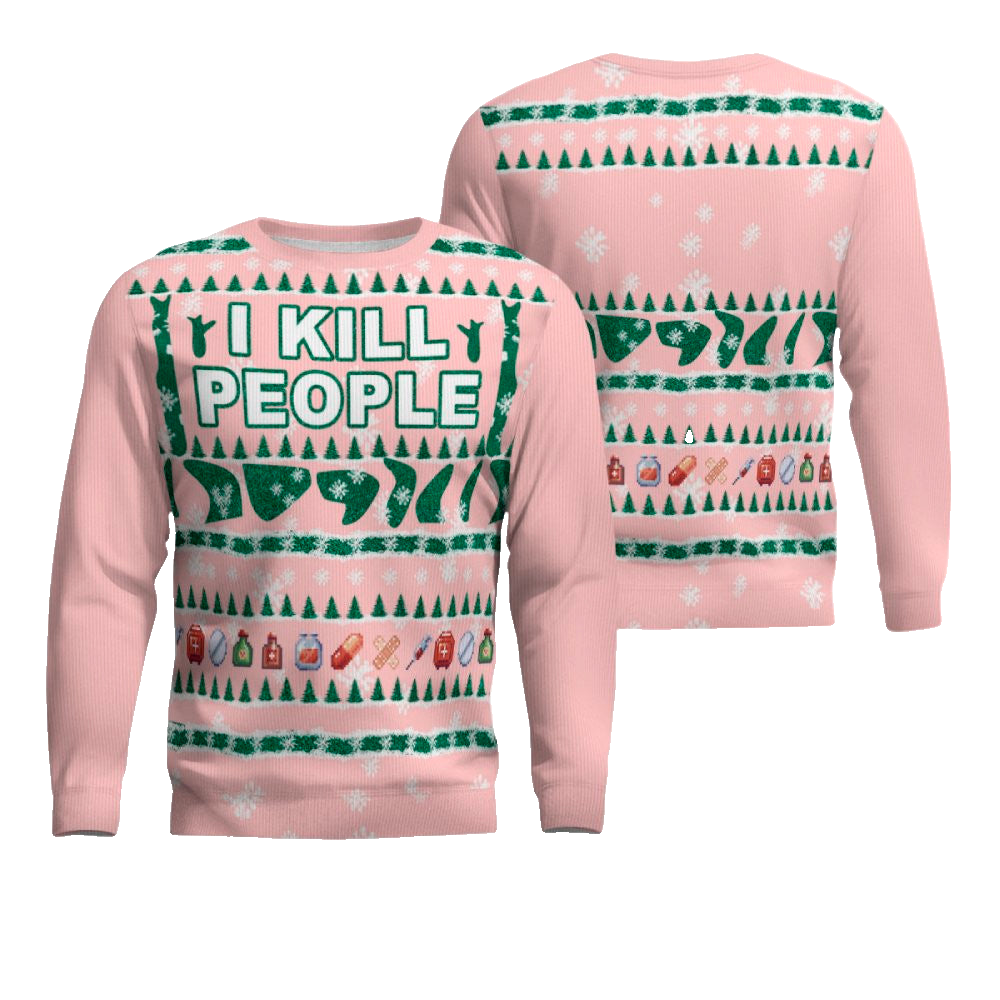 I Kill People Ugly Christmas Sweater Powder Pink – Moonbestprint