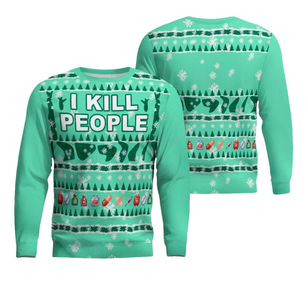 I Kill People Ugly Christmas Sweater Seafoam Green – Moonbestprint