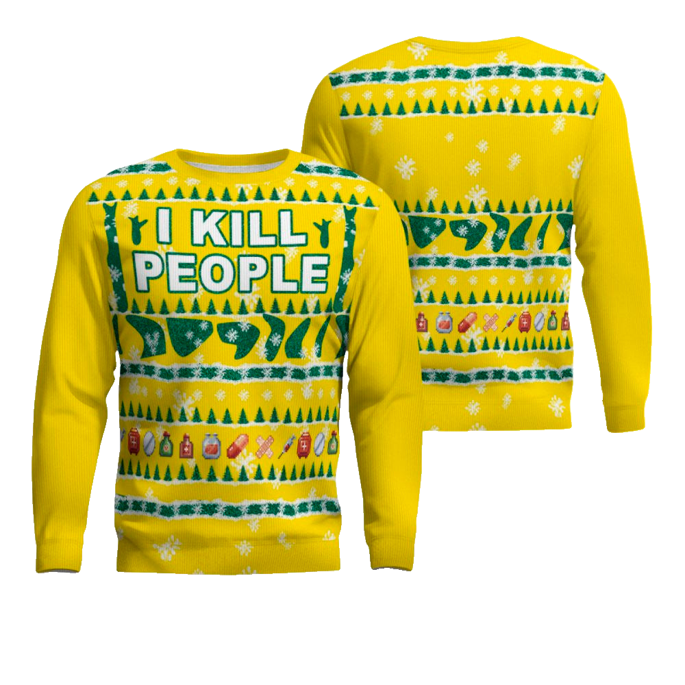 I Kill People Ugly Christmas Sweater Golden Yellow – Moonbestprint