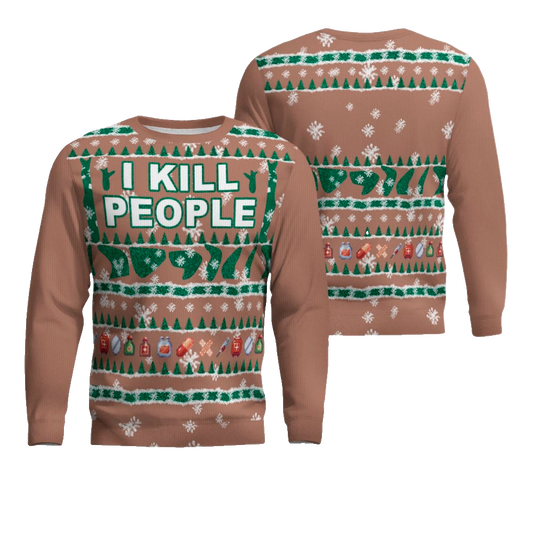 I Kill People Ugly Christmas Sweater Mocha Mousse – Moonbestprint
