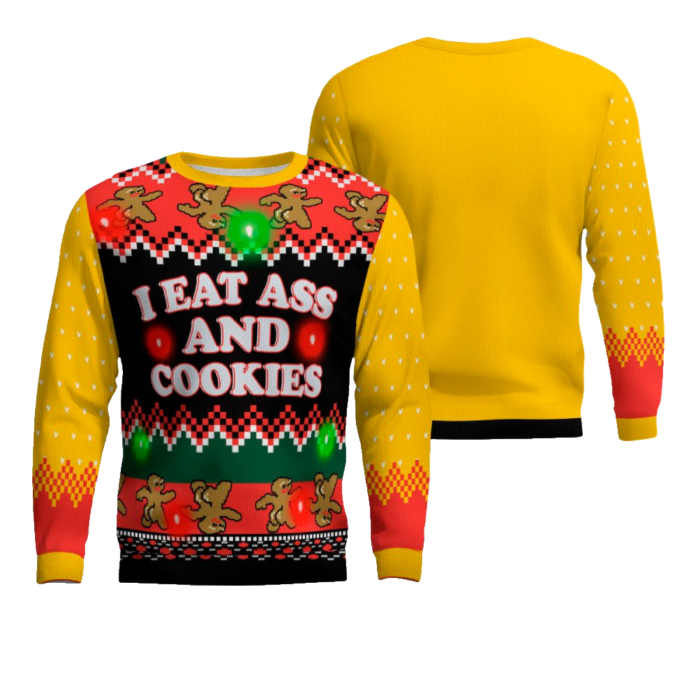 I Eat Ass and Cookies Ugly Christmas Sweater Gold Metallic – Moonbestprint
