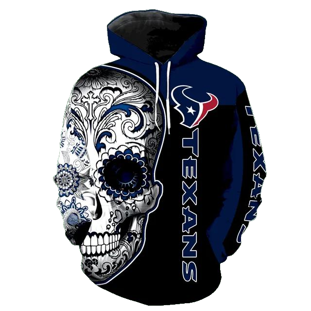 Houston Texans Skull Floral NFL 3D All Over Print Hoodie -Moonbestprint