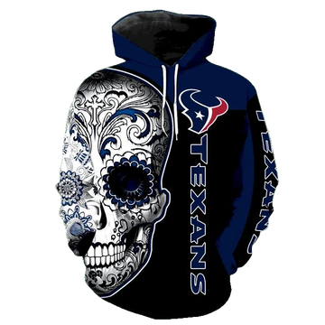 Houston Texans Skull Floral NFL 3D All Over Print Hoodie -Moonbestprint