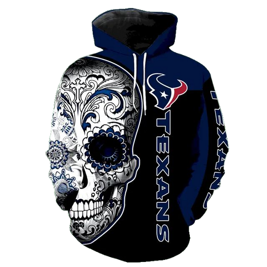 Houston Texans Skull Floral NFL 3D All Over Print Hoodie -Moonbestprint