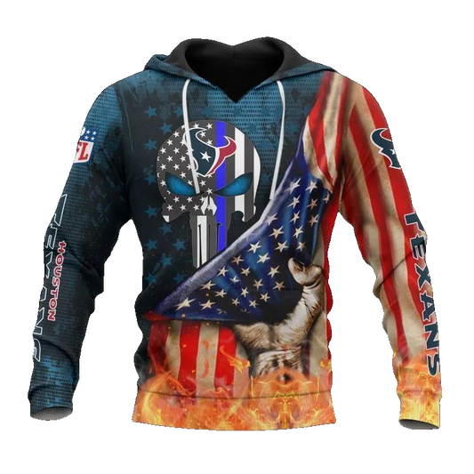 Houston Texans Skull American Flag NFL 3D All Over Print Hoodie -Moonbestprint