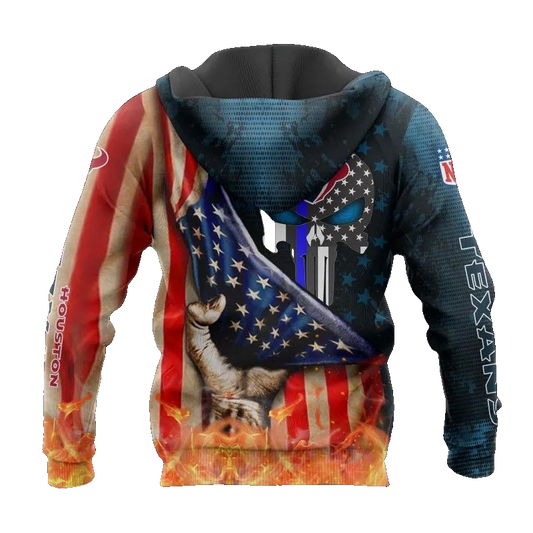 Houston Texans Skull American Flag NFL 3D All Over Print Hoodie -Moonbestprint