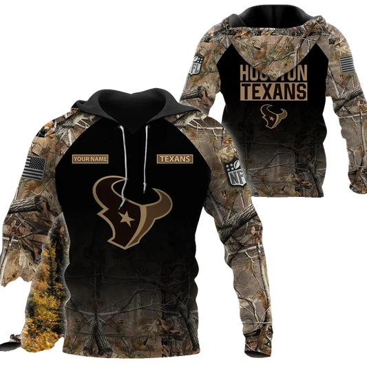 Houston Texans Personalized Hunting Camo NFL 3D All Over Print Hoodie -Moonbestprint