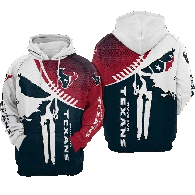 Houston Texans Punisher Skull NFL 3D All Over Print Hoodie -Moonbestprint