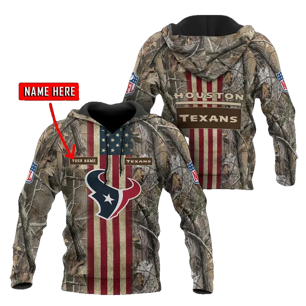 Houston Texans American Flag Personalized NFL 3D All Over Print Hoodie -Moonbestprint
