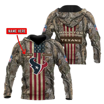 Houston Texans American Flag Personalized NFL 3D All Over Print Hoodie -Moonbestprint