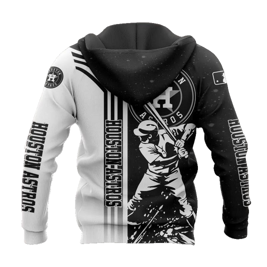 Houston Astros Black And White MLB All Over Print Hoodie -Moonbestprint