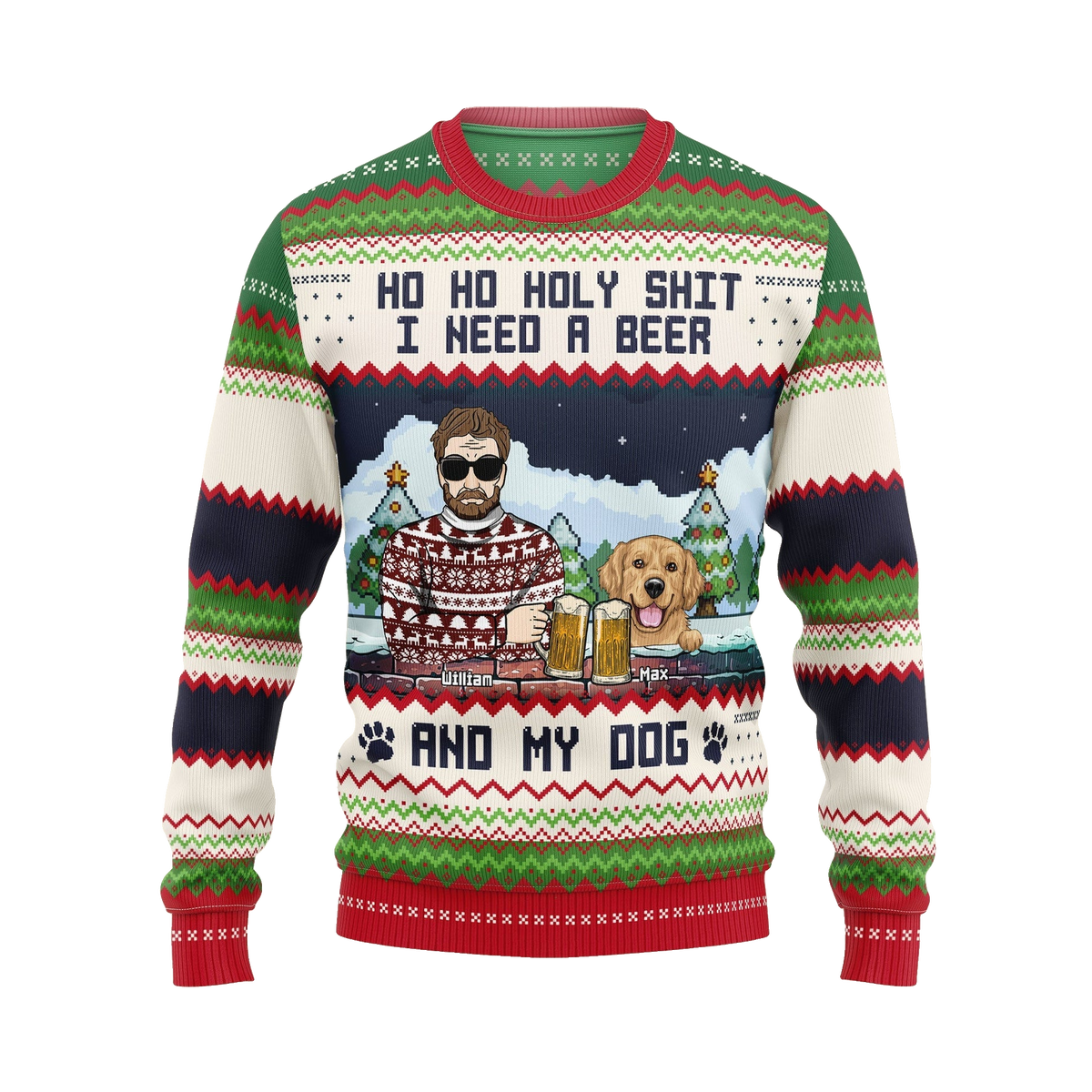 Ho Ho Holy I Need A Beer Bourbon Wine And My Dog Ugly Sweater – Moonbestprint