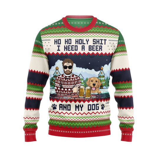 Ho Ho Holy I Need A Beer Bourbon Wine And My Dog Ugly Sweater – Moonbestprint