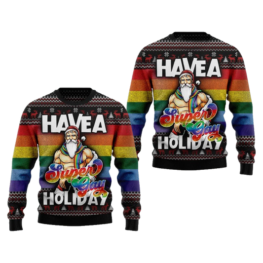 Have A Super Gay Holiday Lgbt Pride Santa Rainbow Ugly Christmas Sweater – Moonbestprint