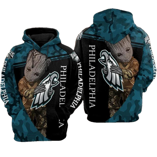 Groot Hug Philadelphia Eagles NFL 3D All Over Print Hoodie -Moonbestprint