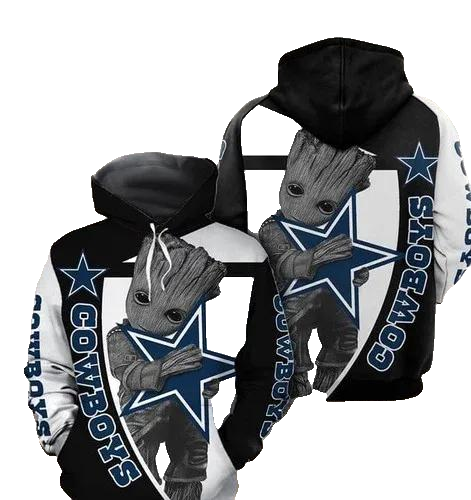 Groot Hug Dallas Cowboys Fan NFL 3D All Over Print Hoodie -Moonbestprint