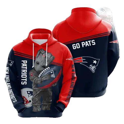 Groot Hold New England Patriots NFL 3D All Over Print Hoodie -Moonbestprint