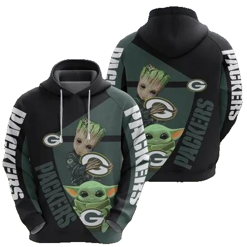 Groot And Yoda Green Bay Packers NFL 3D All Over Print Hoodie -Moonbestprint