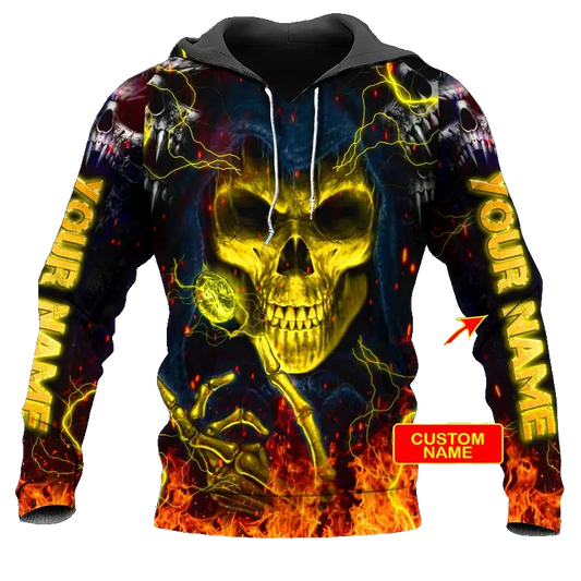 Grim Reaper Fire Skull Custom 3D All Over Print Hoodie -Moonbestprint