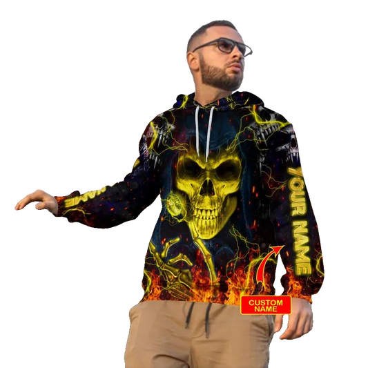 Grim Reaper Fire Skull Custom 3D All Over Print Hoodie -Moonbestprint