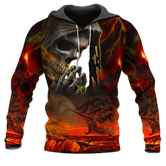 Grim Reaper 's Boat Prayer Skull 3D All Over Print Hoodie -Moonbestprint