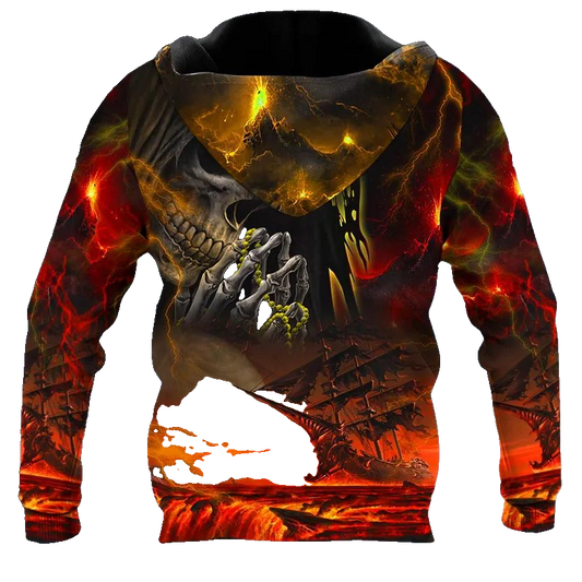 Grim Reaper 's Boat Prayer Skull 3D All Over Print Hoodie -Moonbestprint